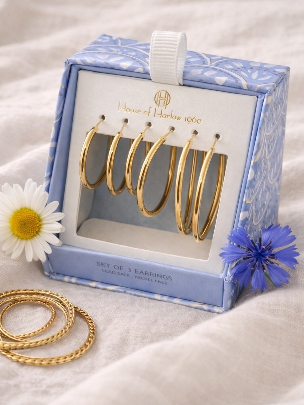 House of Harlow Gold Hoop Set 3 Pair Boxed